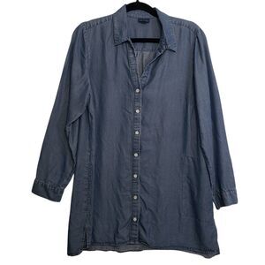 j.jill Denim Women's Medium 100% Lyocell Tunic Button Front Shirt with Pockets